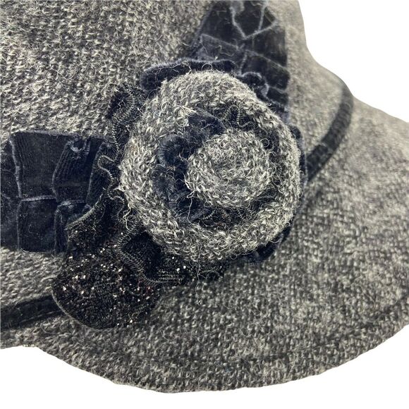 Floral Cadet Military Hat Betmar Women\'s Black Gray Velvet Trim Vintage Retro main image 16
